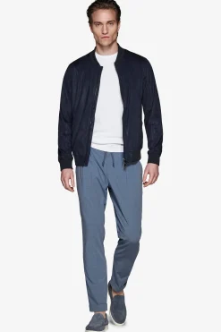 Blue ecosuede full zip bomber jacket
