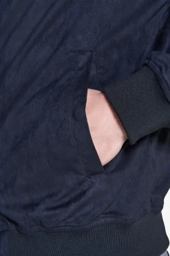 Blue ecosuede full zip bomber jacket