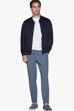 Blue ecosuede full zip bomber jacket