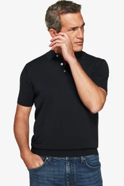 Blue knit polo shirt