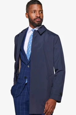 Blue lightweight technical trench coat