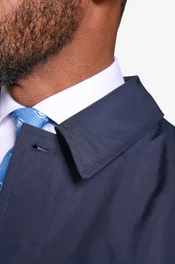 Blue lightweight technical trench coat
