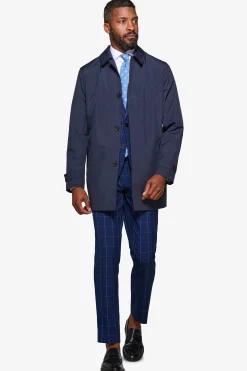 Blue lightweight technical trench coat