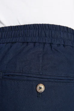 Blue linen blend drawstring pants