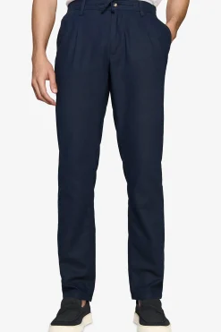Blue linen blend drawstring pants