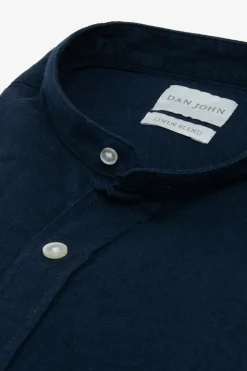 Blue linen blend mandarin collar shirt