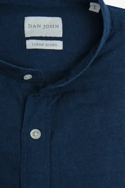 Blue linen blend mandarin collar shirt