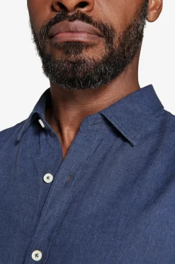 Blue linen blend relaxed shirt