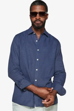 Blue linen blend relaxed shirt