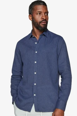 Blue linen blend relaxed shirt
