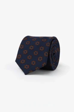 Blue macro floral print tie