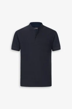 Blue piquet band collar polo shirt
