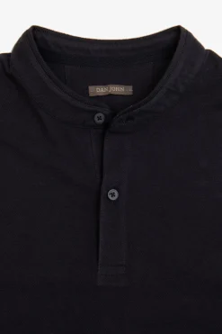 Blue piquet band collar polo shirt