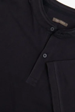 Blue piquet band collar polo shirt