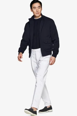 Blue piquet jersey bomber jacket