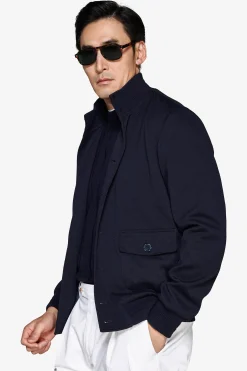 Blue piquet jersey bomber jacket