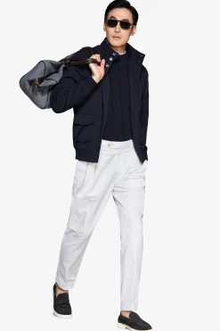 Blue piquet jersey bomber jacket