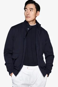 Blue piquet jersey bomber jacket