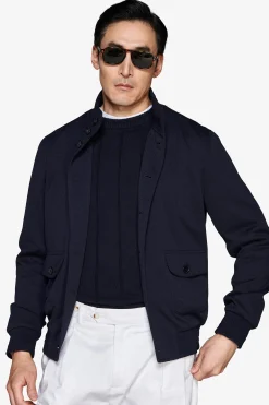 Blue piquet jersey bomber jacket