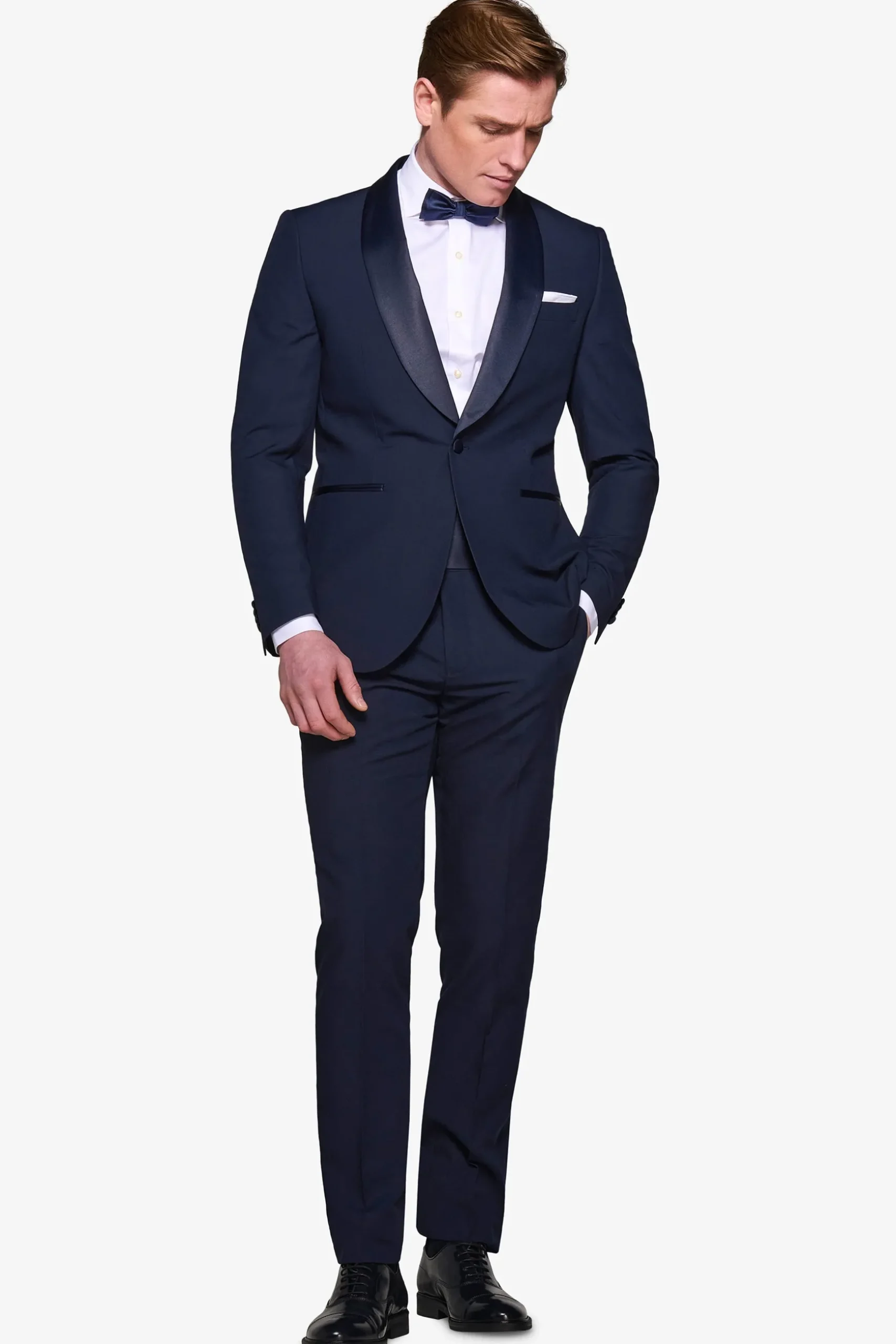 Blue shawl lapel tuxedo