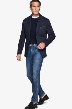 Blue stretch textured blazer