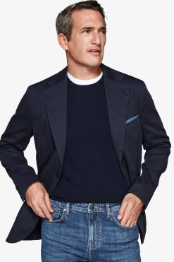 Blue stretch textured blazer