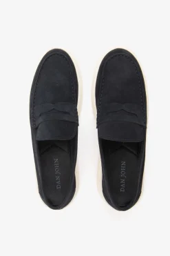 Blue suede apron toe loafers