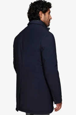 Blue technical quilted coat