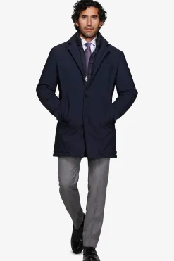 Blue technical quilted coat