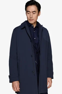 Blue technical trench coat