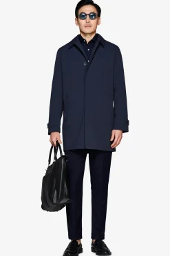 Blue technical trench coat