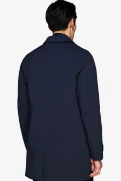 Blue technical trench coat