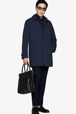 Blue technical trench coat