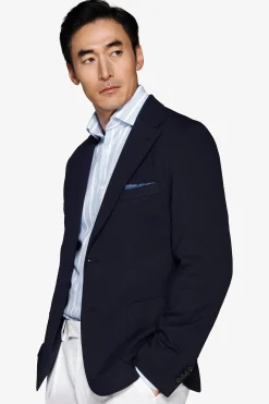Blue textured jersey blazer