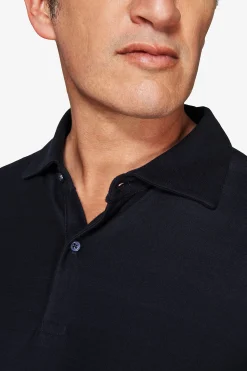 Blue textured jersey polo shirt