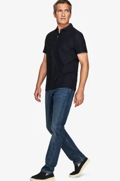 Blue textured jersey polo shirt