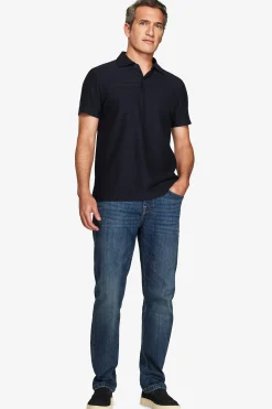 Blue textured jersey polo shirt
