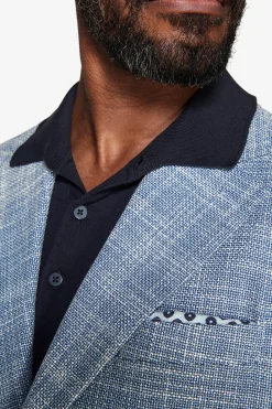Blue textured linen blend blazer