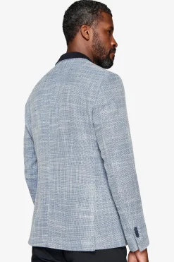 Blue textured linen blend blazer