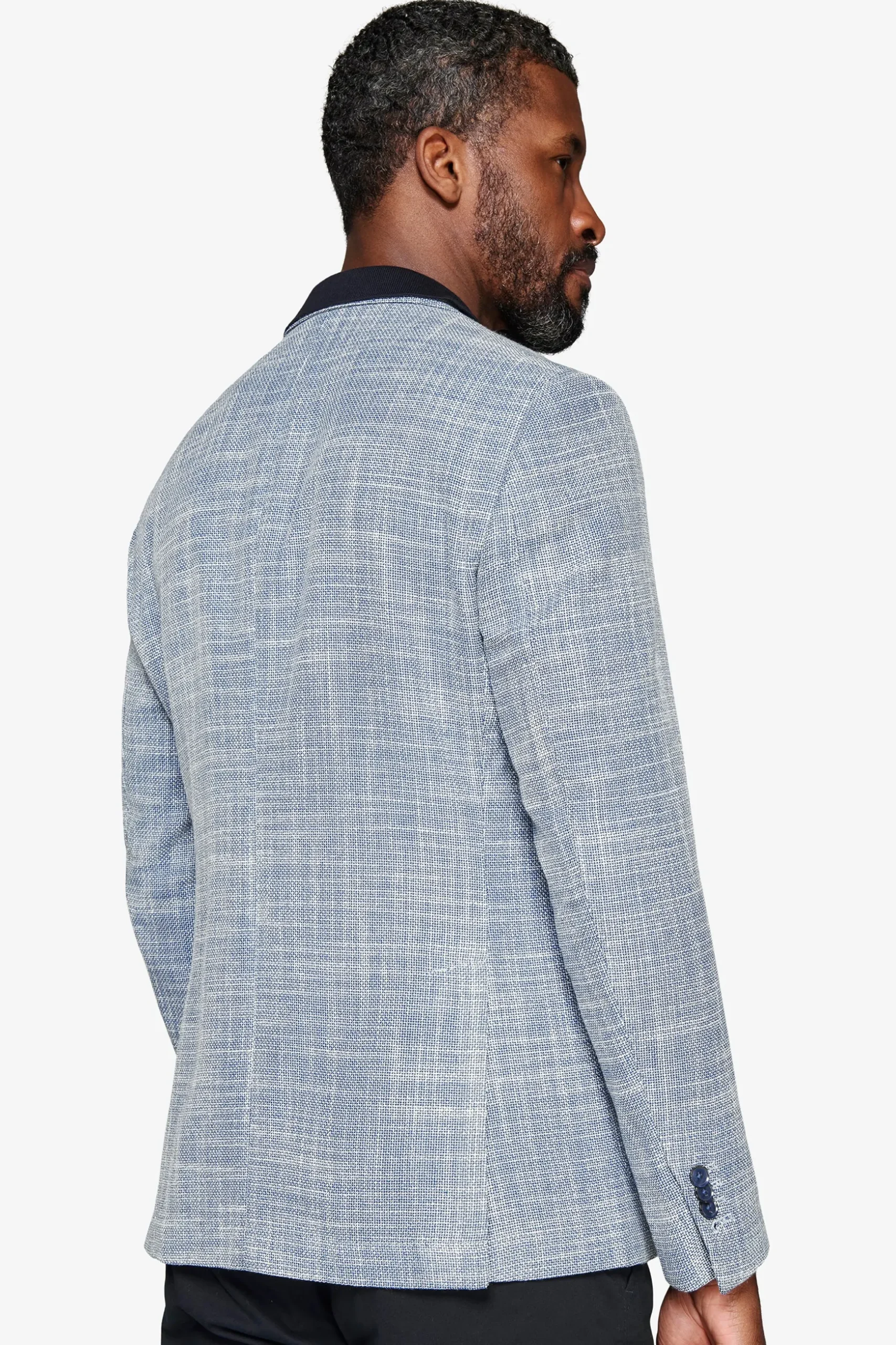 Blue textured linen blend blazer