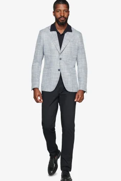 Blue textured linen blend blazer