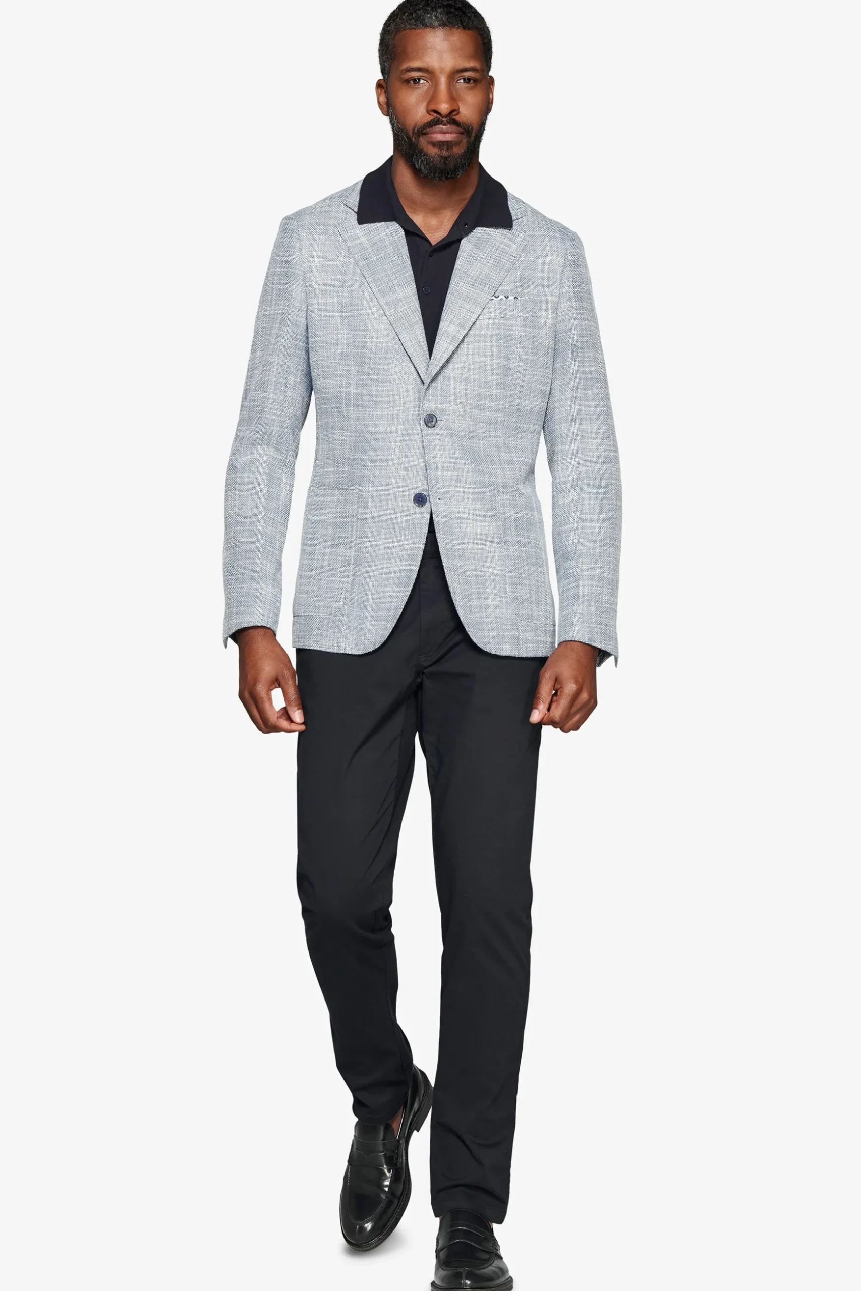 Blue textured linen blend blazer