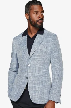 Blue textured linen blend blazer