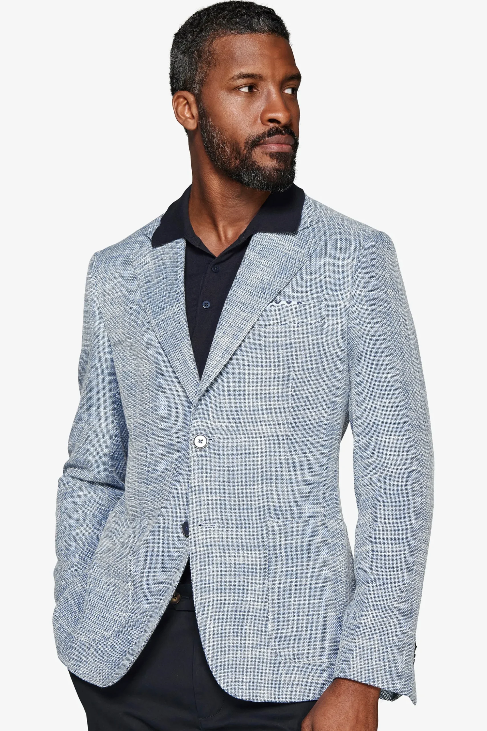 Blue textured linen blend blazer
