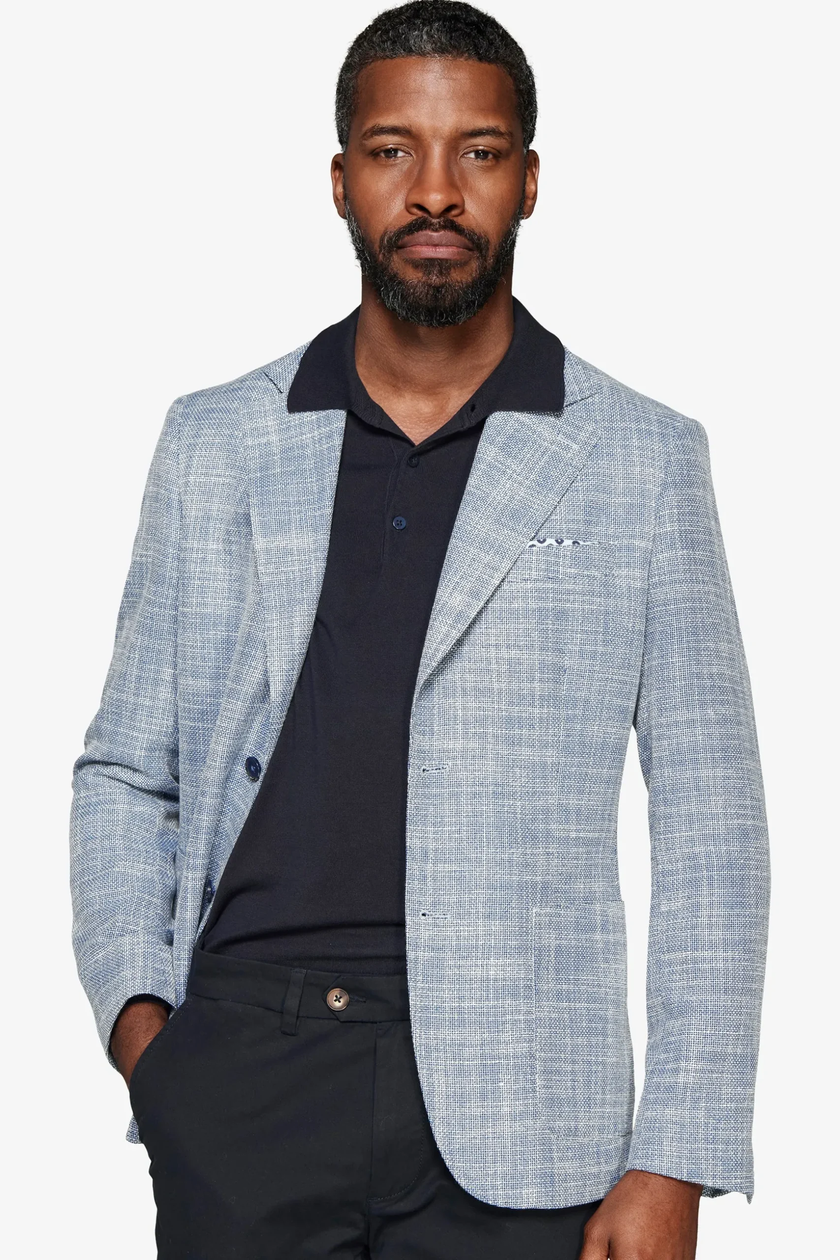 Blue textured linen blend blazer