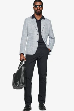 Blue textured linen blend blazer