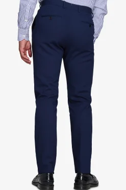 Blue textured slim suit trousers