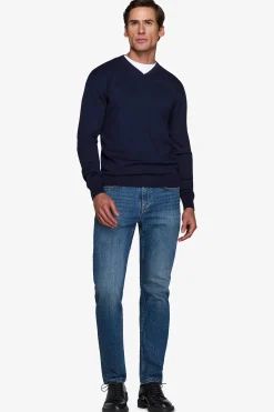 Blue V-neck sweater