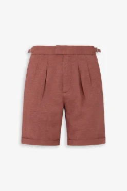 Brick linen blend melange Bermuda shorts