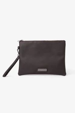 Brown Saffiano leatherette pochette